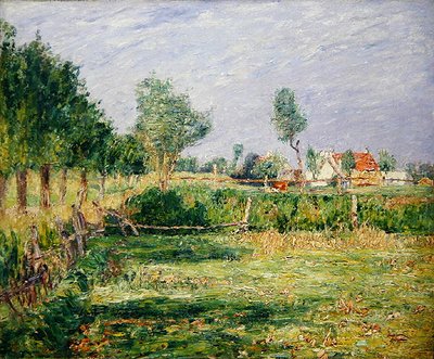 Olanda, paesaggio con fattorie dietro giardini da Paul Baum