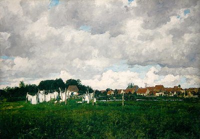 Mecklenburg, paesaggio con la piccola città di Schwann sul Warnow da Paul Baum