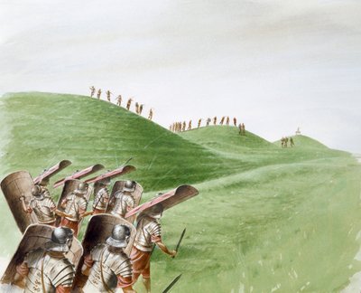 Soldati romani in battaglia con tribù celtiche da Paul Birkbeck