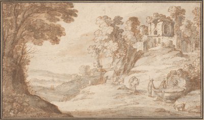 Paesaggio classico con una fontana da Paul Bril