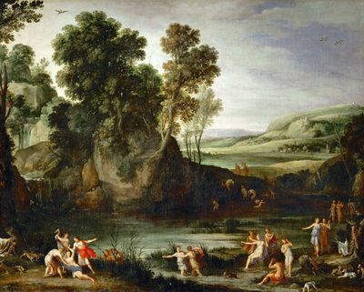 Francese:  Diane découvrant la grossesse de Callisto Paesaggio con Diana che scopre la gravidanza di Callisto da Paul Bril