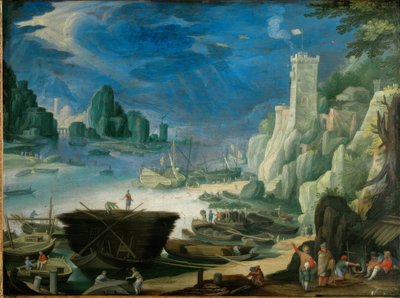 Paesaggio Portuale Notturno con Faro da Paul Bril