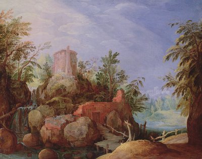 Paesaggio Fantastico con Cascata e Ponte da Paul Bril