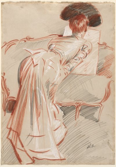 Donna (Possibilmente Madame Alice Hellu) che guarda un disegno, c. 1895 da Paul Cesar Helleu