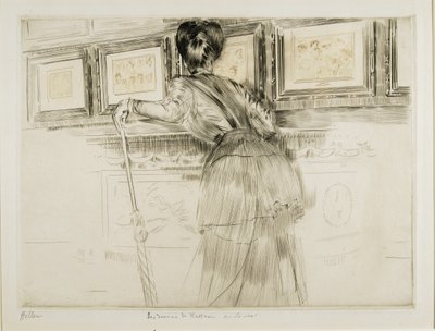 Donna che guarda disegni di Watteau al Louvre, c. 1895 da Paul Cesar Helleu