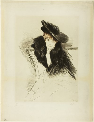 Donna seduta, inclinata in avanti, con il mento racchiuso nella mano sinistra da Paul Cesar Helleu
