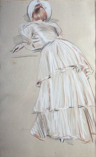 Donna in piedi appoggiata da dietro da Paul Cesar Helleu