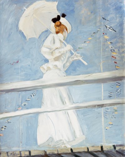 Giovane donna con parasole su un molo da Paul Cesar Helleu