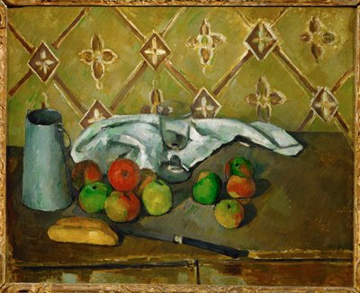 Frutta, tovagliolo e brocca di latte da Paul Cézanne