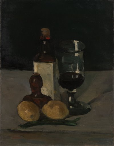 Natura morta con bottiglia, bicchiere e limoni da Paul Cézanne