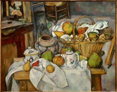 Natura morta con cesto di frutta su un tavolo da Paul Cézanne