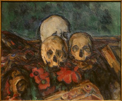 Tre teschi su un tappeto orientale da Paul Cézanne