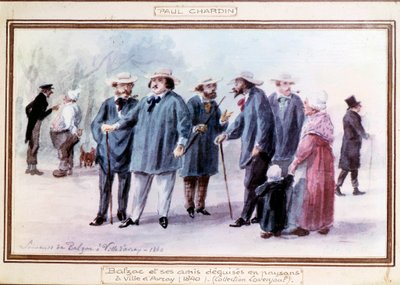 Honoré de Balzac e i suoi amici travestiti da contadini nella città di Avray nel 1840 da Paul Chardin