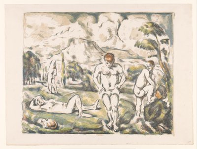 Uomini che fanno il bagno in un paesaggio collinare (I grandi bagnanti, Bagnanti a riposo) da Paul Cézanne
