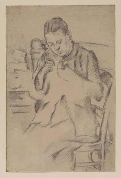 Hortense Fiquet, Madame Cezanne, che cuce, c.1880 (matita su carta) da Paul Cézanne