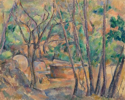 Macina e cisterna sotto gli alberi da Paul Cézanne