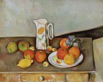 Natura morta: brocca e frutta su un tavolo da Paul Cézanne