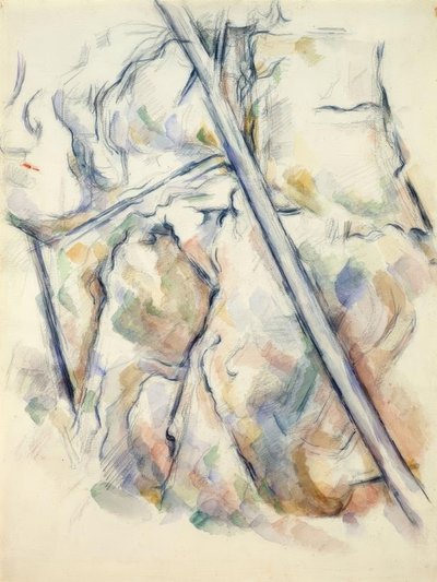 Pino e rocce vicino alle grotte sopra Château-Noir da Paul Cézanne