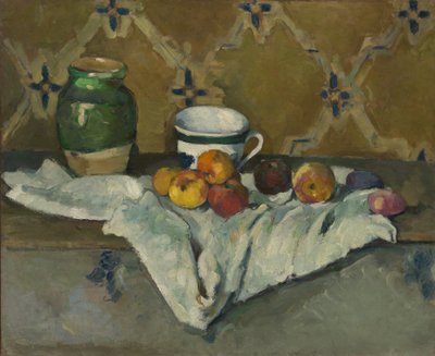Natura morta con vaso, tazza e mele, ca. 1877 da Paul Cézanne