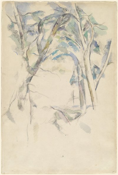Alberi che si inclinano sulle rocce, c. 1892 da Paul Cézanne