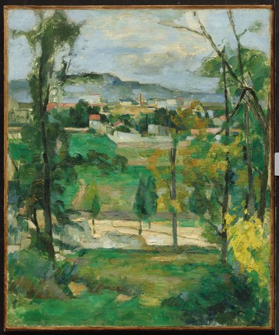 Villaggio dietro gli alberi, Île-de-France, c.1879 da Paul Cézanne