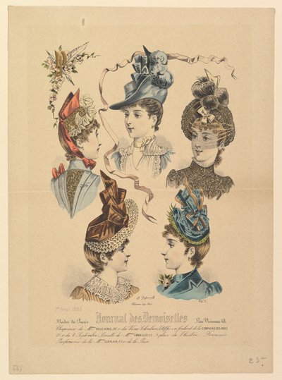 Cappelli da signora, n. 4671, da Journal des Demoiselles, 1 aprile 1888 da Paul Deferneville