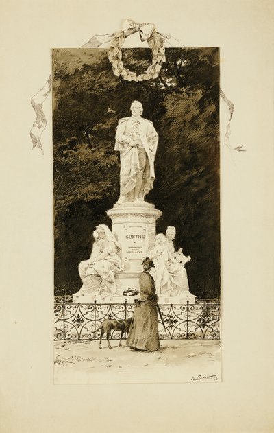 Una signora elegante alla statua di Goethe, 1888 da Paul Fischer