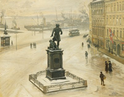 La Statua di Tordenskiold Rivolta verso Piperviken, Porto di Oslo, 1906 da Paul Fischer