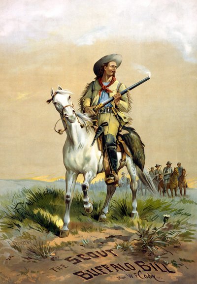 Copertina del libro “The Scout Buffalo Bill” di Han. W.F. Cody, illustrazione di P. Frenzeny, tra il 1860 e il 1890 da Paul Frenzeny