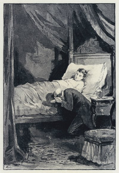 Illustrazione per Anna Karenina: Karenina nella camera di Anna durante la sua malattia da Paul Frenzeny