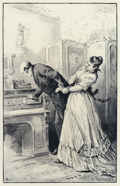 Illustrazione per Anna Karenina: Karenina prende possesso delle lettere della moglie da Paul Frenzeny