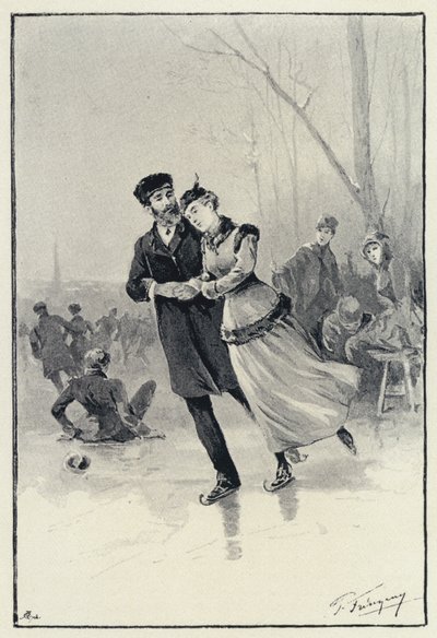 Illustrazione per Anna Karenina: Levin e Kitty sul ghiaccio da Paul Frenzeny