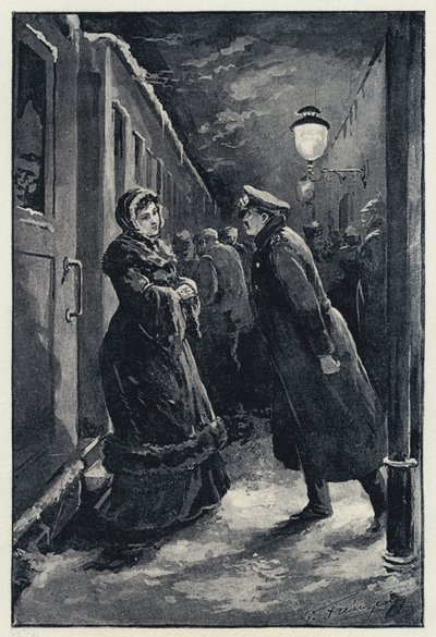 Illustrazione per Anna Karenina: Vronsky incontra Anna alla stazione da Paul Frenzeny