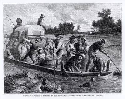 Schizzi occidentali, una piena nel Red River, Texas, illustrazione da 