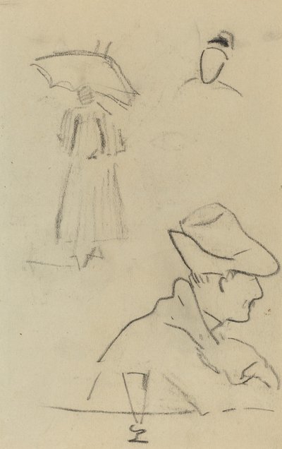 Una Persona che Tiene un Ombrello e un Uomo Seduto con Cappello e Bicchiere da Paul Gauguin
