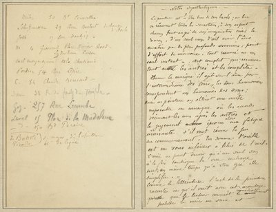 Lista degli Indirizzi; Pagina del Manoscritto (recto) da Paul Gauguin