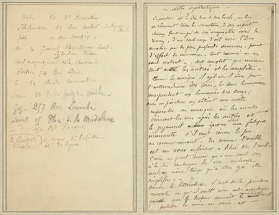 Elenco degli indirizzi; pagina manoscritta [recto]. da Paul Gauguin