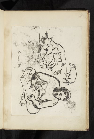 Prima e dopo - Donna seduta, gatto con gattini e un maiale da Paul Gauguin