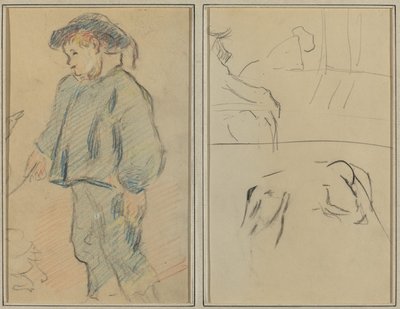 Ragazzo bretone che cura le oche; Mucche e una figura appoggiata su una sporgenza [verso] da Paul Gauguin