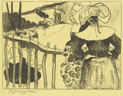 Bretonische Frauen neben einem Zaun da Paul Gauguin