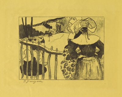 Bretonische Frauen an einem Zaun stehend da Paul Gauguin