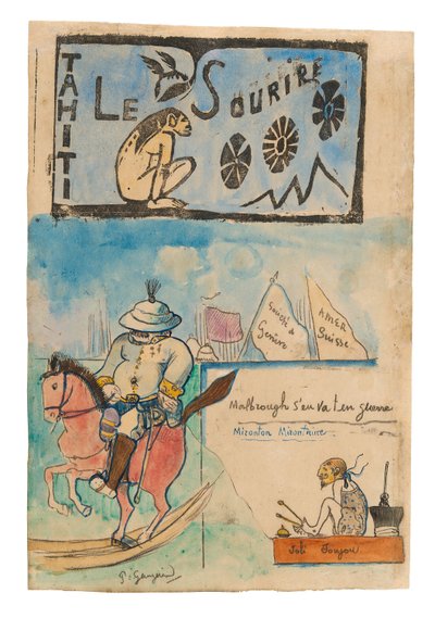 Caricature di Gauguin e del Governatore Gallet, con testata da 