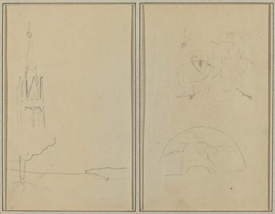 Torre della chiesa; Schizzo di un ventaglio [recto] da Paul Gauguin
