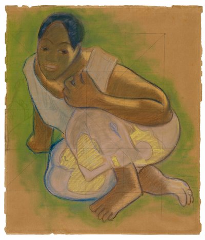 Donna tahitiana accovacciata (relativa al dipinto Nafea faa ipoipo [Quando ti sposerai?]) da Paul Gauguin