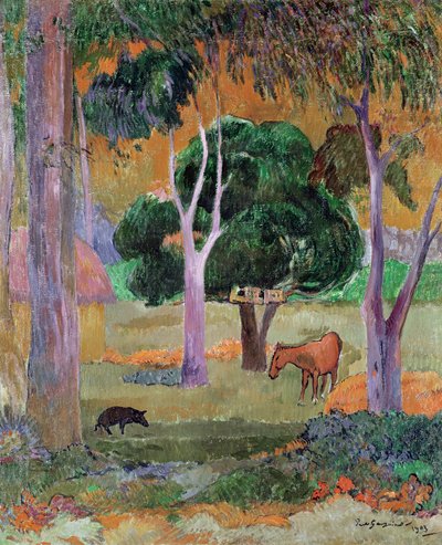 Paesaggio dominicano o, Paesaggio con maiale e cavallo, 1903 da Paul Gauguin