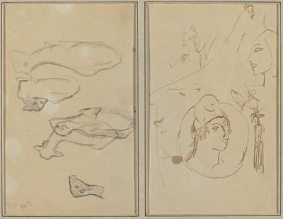 Cinque pecore; quattro studi di testa (verso) da Paul Gauguin