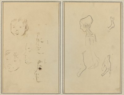 Cinque studi di teste; Un ragazzo di profilo con studi di mani e piedi [verso] da Paul Gauguin