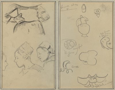 Quattro studi di donne bretoni; Forme e vasi [verso] da Paul Gauguin