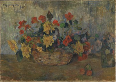 Francese: Capucines et dahlias dans une corbeille, ou Corbeille de fleurs Nasturtiums and Dahlias in a Basket da Paul Gauguin