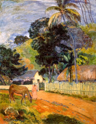 Cavallo sulla strada, paesaggio tahitiano da Paul Gauguin